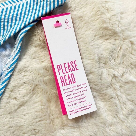 Lilly Pulitzer Pico High Cut Bikini Bottom Cumulus Blue Seersucker‎ Stripe NWT - Picture 2 of 7